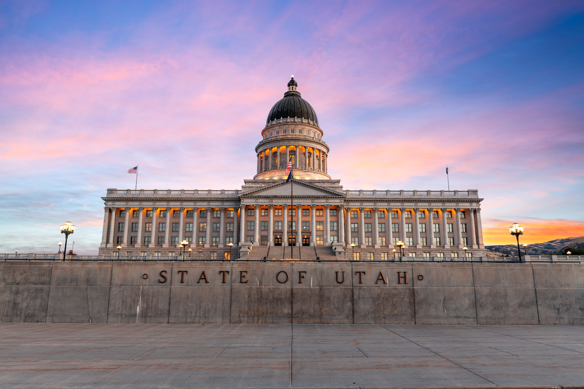 Salt Lake, Utah, USA at the Utah State Capitol at twilight.