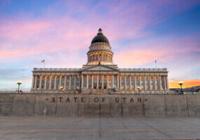Salt Lake, Utah, USA at the Utah State Capitol at twilight.