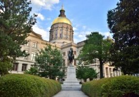 Georgia State Capitol Building and Historic John Brown Gordon Statue in Garden - Atlanta, Georgia, USA