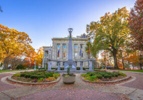 View of North Carolina State Capitol building in fall season,Raleigh,NC,USA
